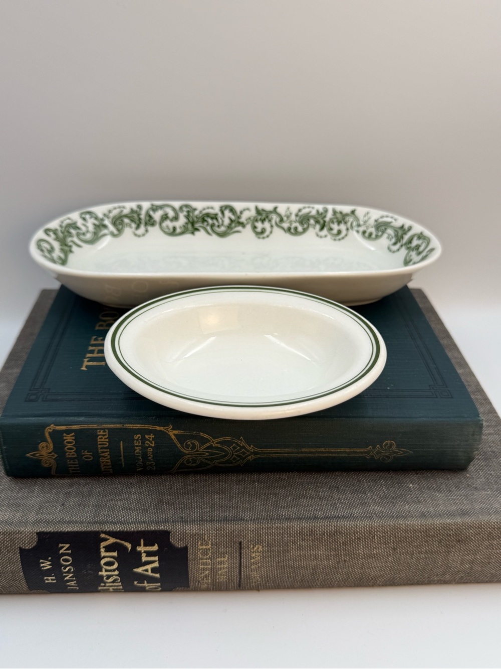 2 Vintage Restaurant Ware Dishes Iroquois China and Sterling (Green Accents)